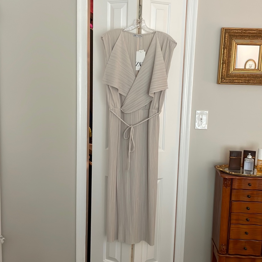 Zara NWT beige faux wrap dress size L